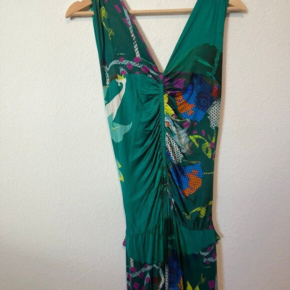 Etro Milano Turquoise Green Abstract Floral Ruched Maxi Dress Women's 46 US 10 - Picture 4 of 7